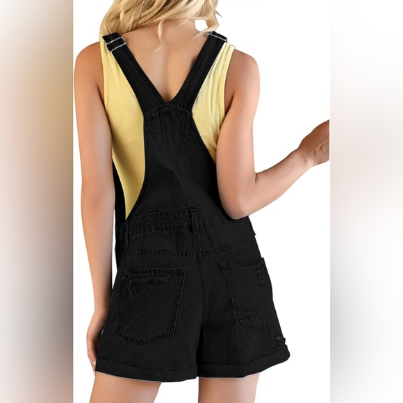 luvamia Women's Ripped Short Overalls Adjustable Denim Bib Overall Shorts Romper - Picture 2 of 8
